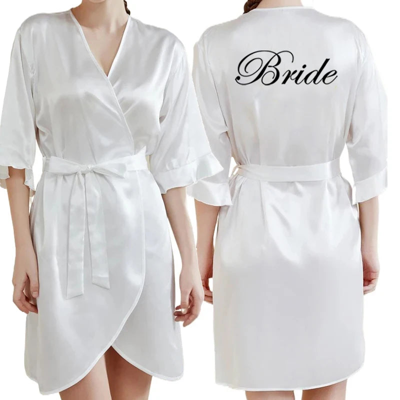Rose Gold Women Bathrobe White Letter Bride Bridesmaid Mother Maid of Honor Get Ready Bridal Party Robes Gifts Dressing Gown-belleandkai.com