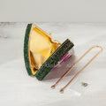 Alizekerr Pizza Shaped Diamond Evening Clutch Bags 2024 New Gorgeous Unique Metallic Watermelon Rhinestone Purses Wedding Party-belleandkai.com