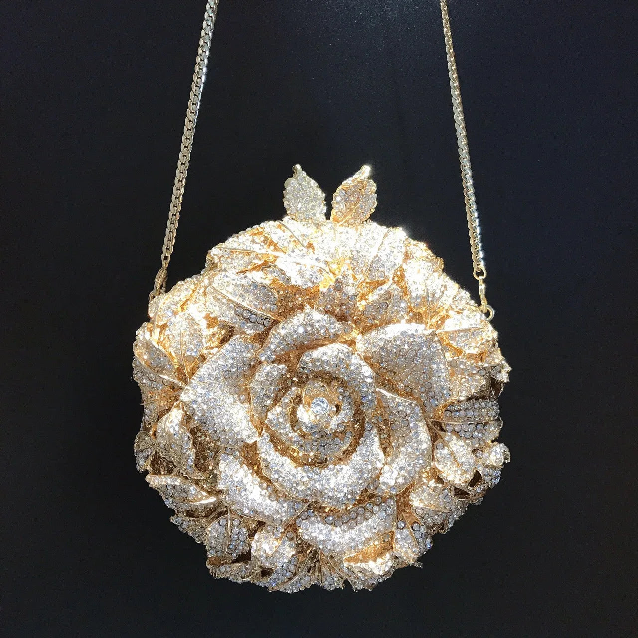 Women Gold/Silver Flower Mini Crystal Evening Bag Bridal Wedding Rhinestones Clutches Bags Handbags Party Minaudiere Clutch Bag-belleandkai.com
