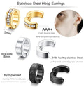 1 Pair/9 Pairs Non-Piercing Earrings Stainless Steel Clip On Hoop Earrings For Men Women Paved CZ Ear Clip Earrings Set-belleandkai.com