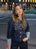 TRAFZA 2024 Autumn Female Vintage Denim Suit Long Sleeve Single Breasted Lapel Coat+High Waist Wide Leg Jeans Street Fashion Set-belleandkai.com