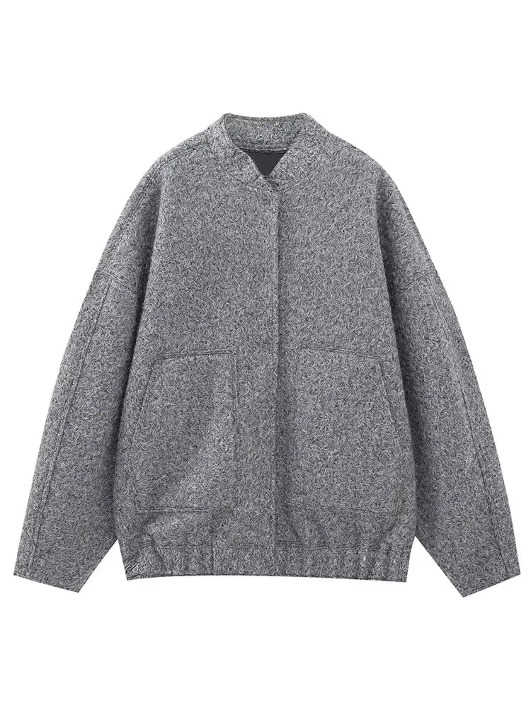 TRAFZA 2025 Women's Winter Street Jacket Solid Color Pocket Single-Breasted Jacket Women's Versatile Casual Jacket Cardigan Top-belleandkai.com