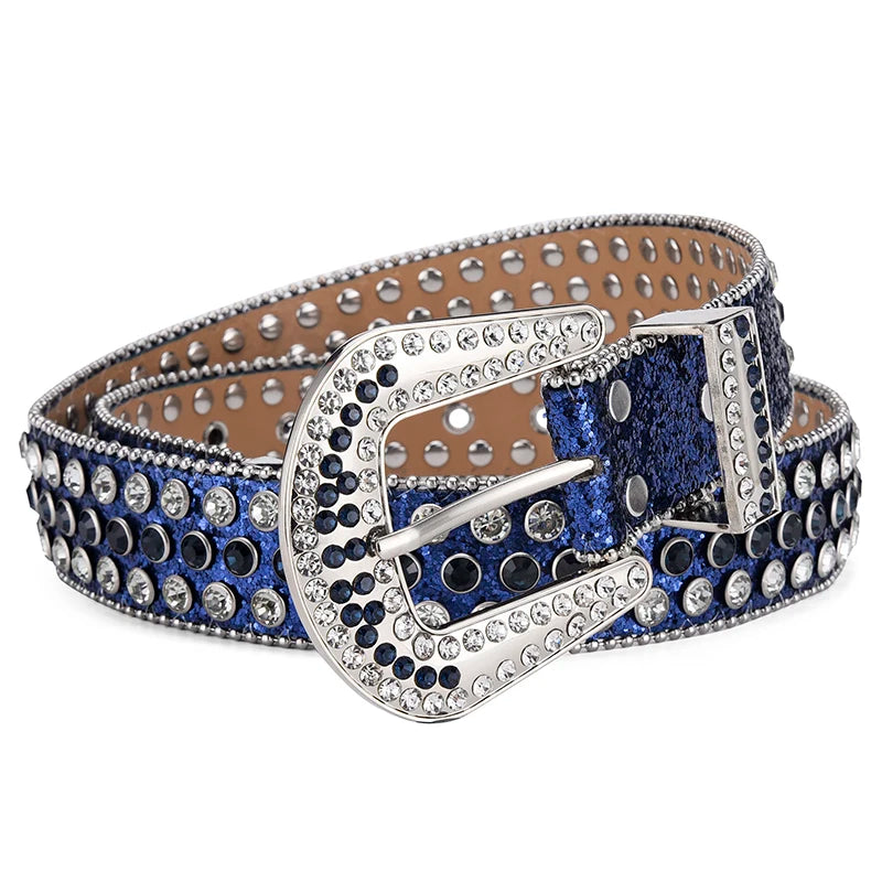 Men's Jeans Rhinestone Large Size Belt Women's Belt Western Denim Shiny Rivet Design Leather HipHop Punk Rock Y2K Style Belt-belleandkai.com