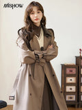 Women's Trench  Detachable Double Layer Leather Collar Solid Loose Double Breasted  A-LINE Coats-belleandkai.com