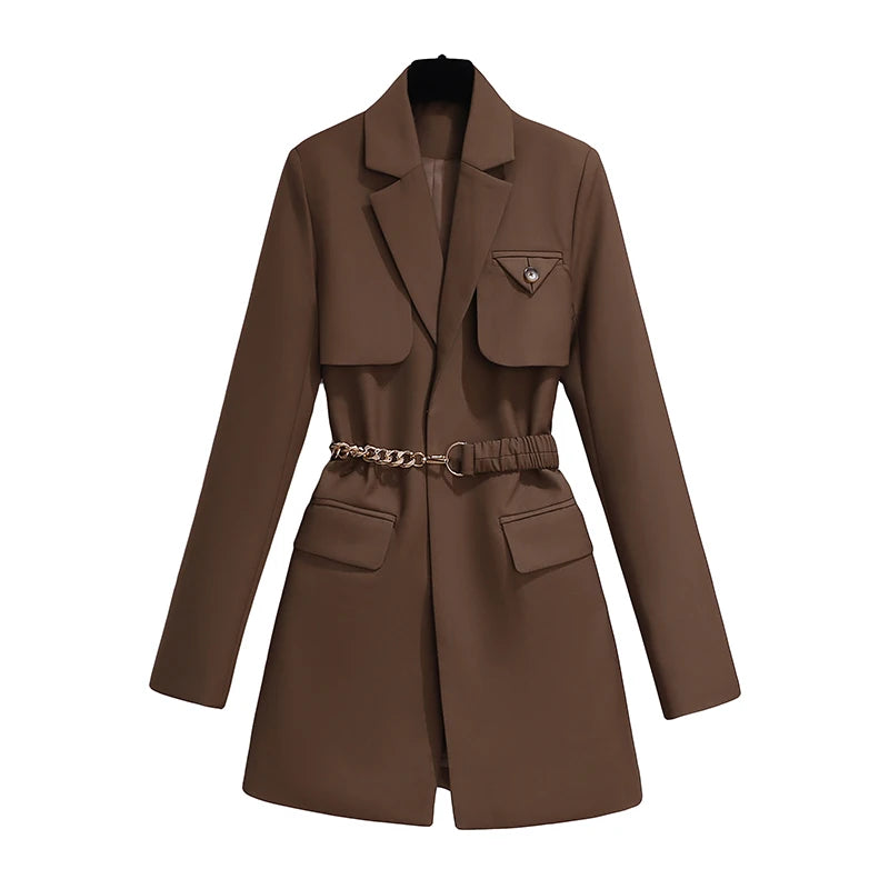 Korean Fashion Blazers Women Coats Spring Autumn Lace-Up Solid Jackets Women's Clothing Elegant Blazers for Women Tailored Coat-belleandkai.com