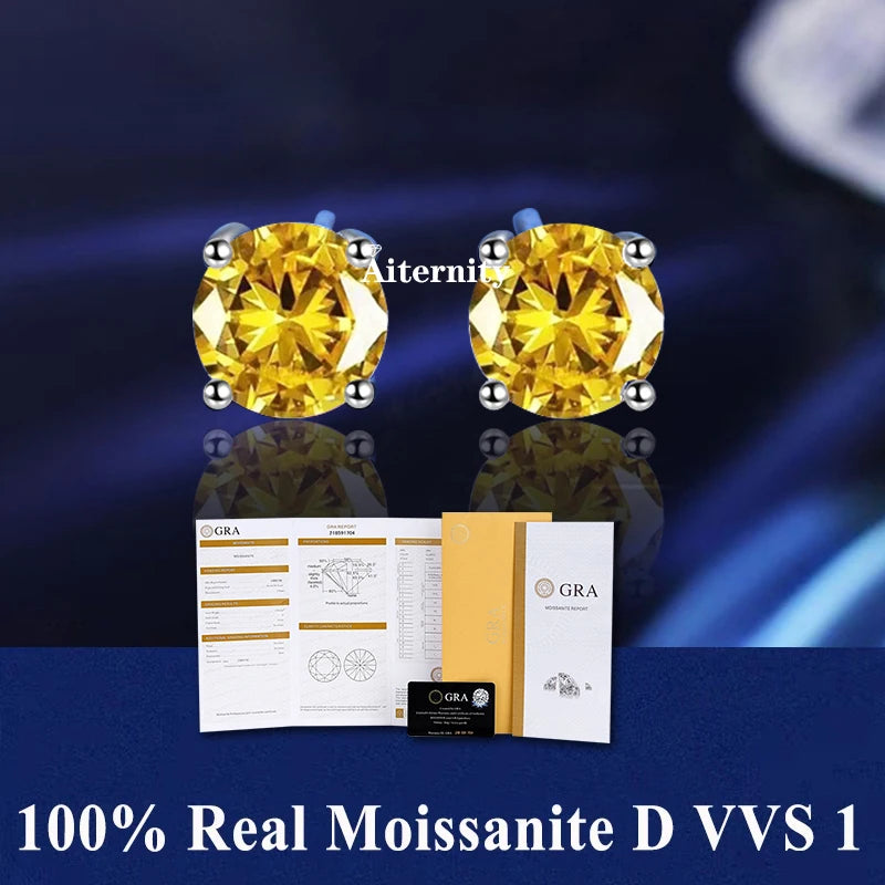 Hot Moissanite Studs 6 prong Earrings Pass Diamond tester For Men Women 18K Platinum Plated Bride Wedding Gemstone 925 Silver-belleandkai.com