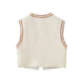 European and American Style 2024 Spring and Summer Women's New Fashionable and Versatile Round Neck Sleeveless Embroidered Vest-belleandkai.com