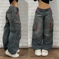 Streetwear Fashion New Multi-pocket Washed Baggy Jeans Men And Women Y2K Hip-hop Harajuku Casual Gothic High Waist Wide Trouser-belleandkai.com
