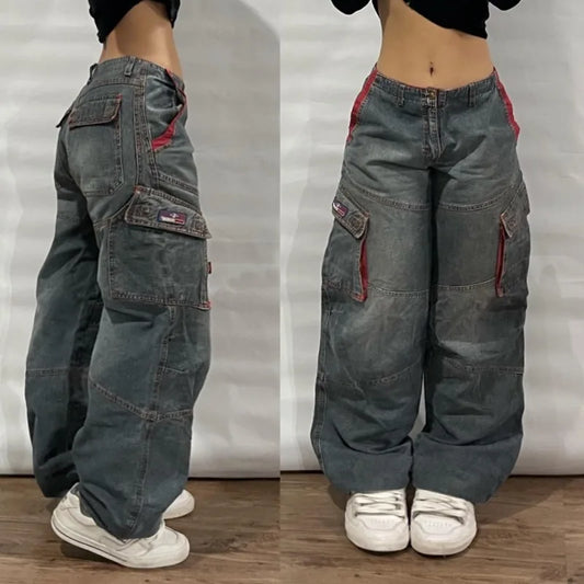 Streetwear Fashion New Multi-pocket Washed Baggy Jeans Men And Women Y2K Hip-hop Harajuku Casual Gothic High Waist Wide Trouser-belleandkai.com
