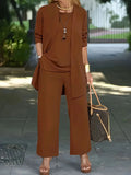 Plus Size Women's Loose-Fit Long Sleeve Vestbell Bottoms New Spring Autumn Suit Fashion Outfit Three-Piece Set Clothing-belleandkai.com