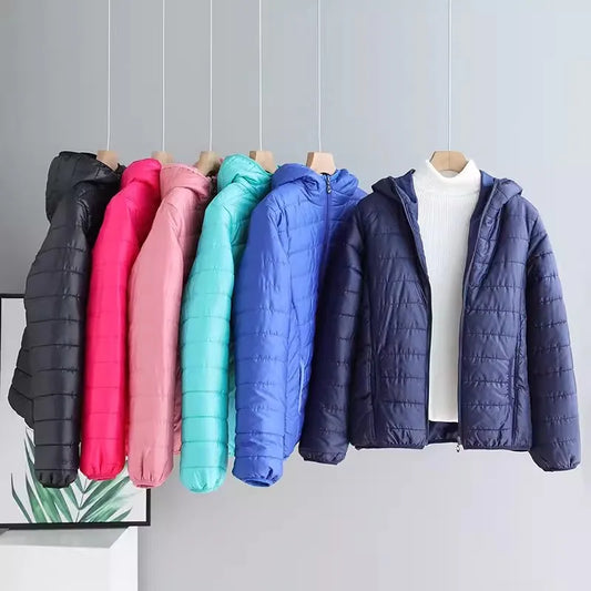2024 New Winter Women Candy Color Down Cotton Jackets Light Weight Windproof Hooded Warm Outwear Coat Puffer Quilted Parkas-belleandkai.com