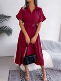 Women Summer Casual Short Sleeve Slim Waist Shirt Dress-belleandkai.com