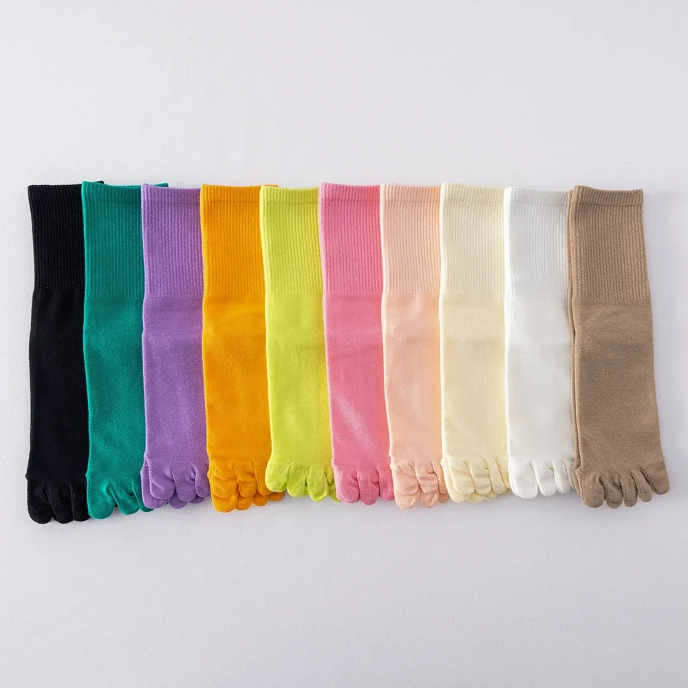 5 or 10 Pairs Women Sports Toe Socks with Separate Fingers High Tube Five Finger Cotton Crew Socks Yoga High Quality-belleandkai.com