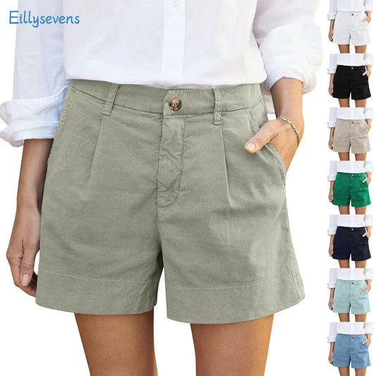 Women'S Summer Shorts Soft Stretch Twill Shorts With Side Pockets Classic Solid Straight Button Daily Commute Comfy Shorts-belleandkai.com