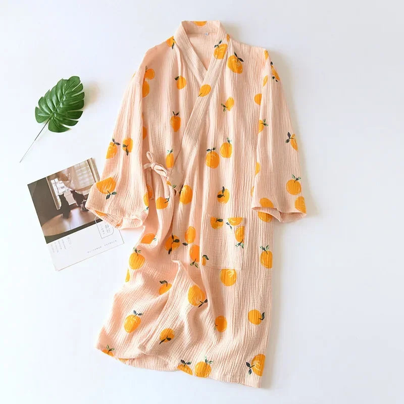 Japanese kimono dressing gown spring and autumn ladies cotton crepe cloth thin summer bathrobe home service sleepwear bath robe-belleandkai.com
