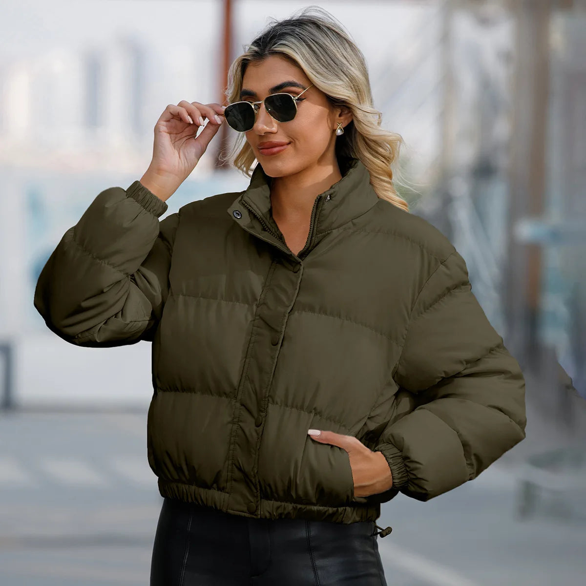 Autumn and winter Women's Clothing short-style Quilted Coats long-sleeved high-necked warm coat loose casual cotton coat Jackets-belleandkai.com