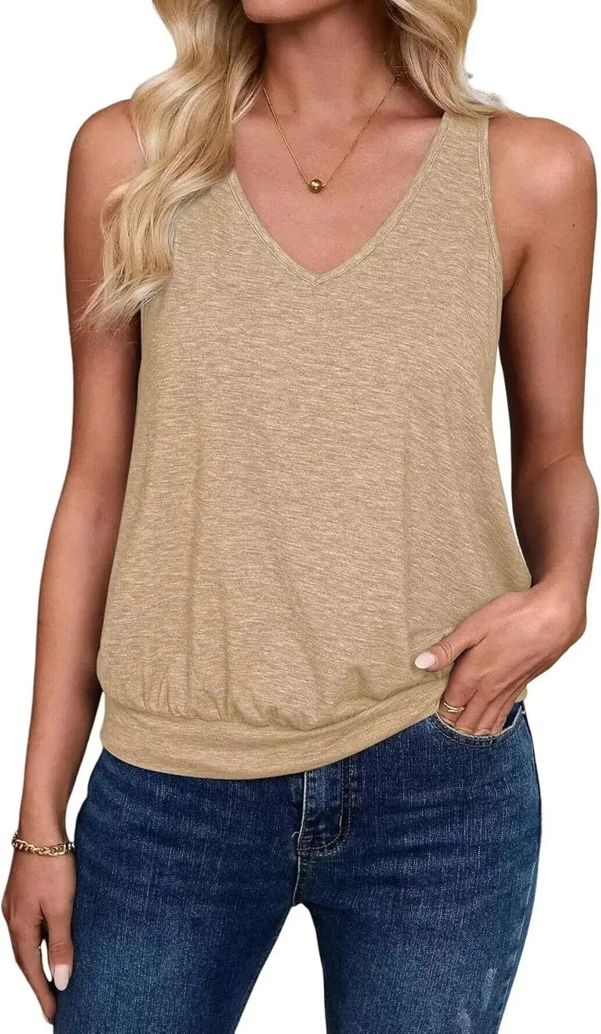Summer Women's V-Neck Sleeveless Top Casual Vest Fashionable Trendy Tank Top Polyester Blend Fabric No Decoration-belleandkai.com