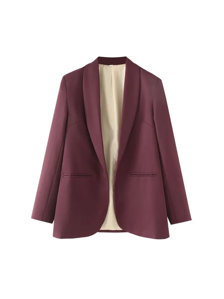 TRZA Women's Fashion Front Open Blazer Coat Long Sleeve Office Wear with Welt Pockets Chic Female Outerwear Top-belleandkai.com