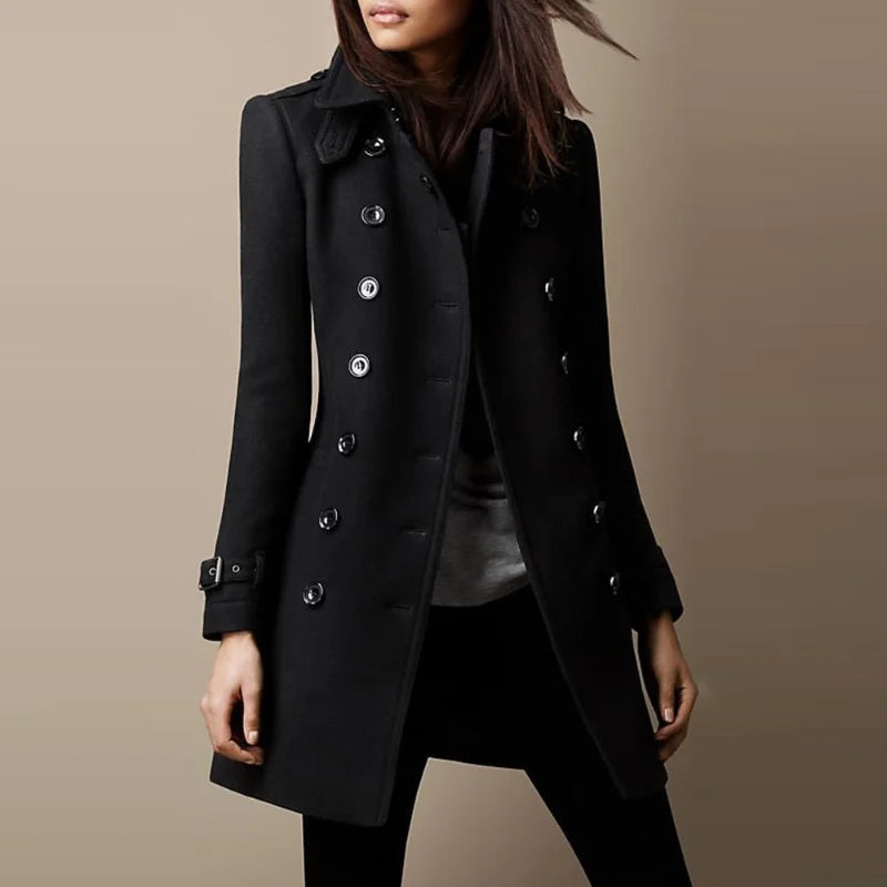 Streetwear Women Jackets Lined Double-breasted Ladies Loose Wool Overcoat Elegant Lapel Solid Pocketed Coats For Autumn Winter-belleandkai.com