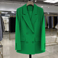 Women's Blazer Double Breasted Office Wear Suit Coats 2025 Fashion Jackets Long Sleeve Flap Pockets Chic Female Outerwear-belleandkai.com