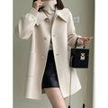 Autumn Winter New Style Slimming Long Coat with Heart Buckle Doll Collar Knitted Outerwear for Women Chinese Brand AE Stock-belleandkai.com