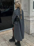 TRAFZA Winter Coat For Women 2024 Solid Lapel Double Breasted Long Cardigan Top Female Pokcet Streetwear Woman New In OuterCoat-belleandkai.com