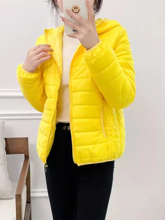 Minimalist Light Weight Women Down Cotton Jackets 2024 New Winter Korean Style Hooded Quilted Parkas Female Windbreaker Outwear-belleandkai.com