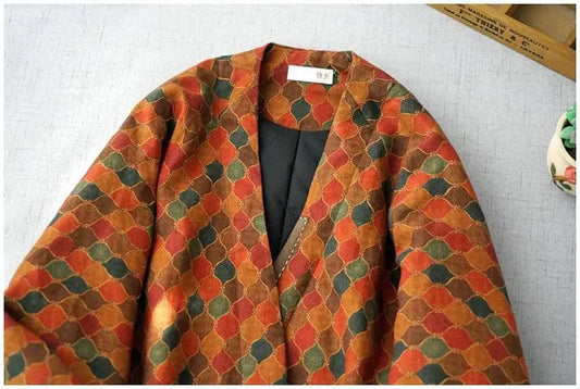 Winter New Cotton Jacket Women All-match Loose Plus Size Chinese Style Buttons Print Patchwork Comfortable Linen Oversized Coats-belleandkai.com