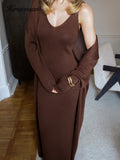 Hirsionsan Soft Loose Sets Women Three Pieces Long Sleeve Cardigan & Sexy Vest Dresses Elegant Female Hollow Outfits Tracksuit-belleandkai.com