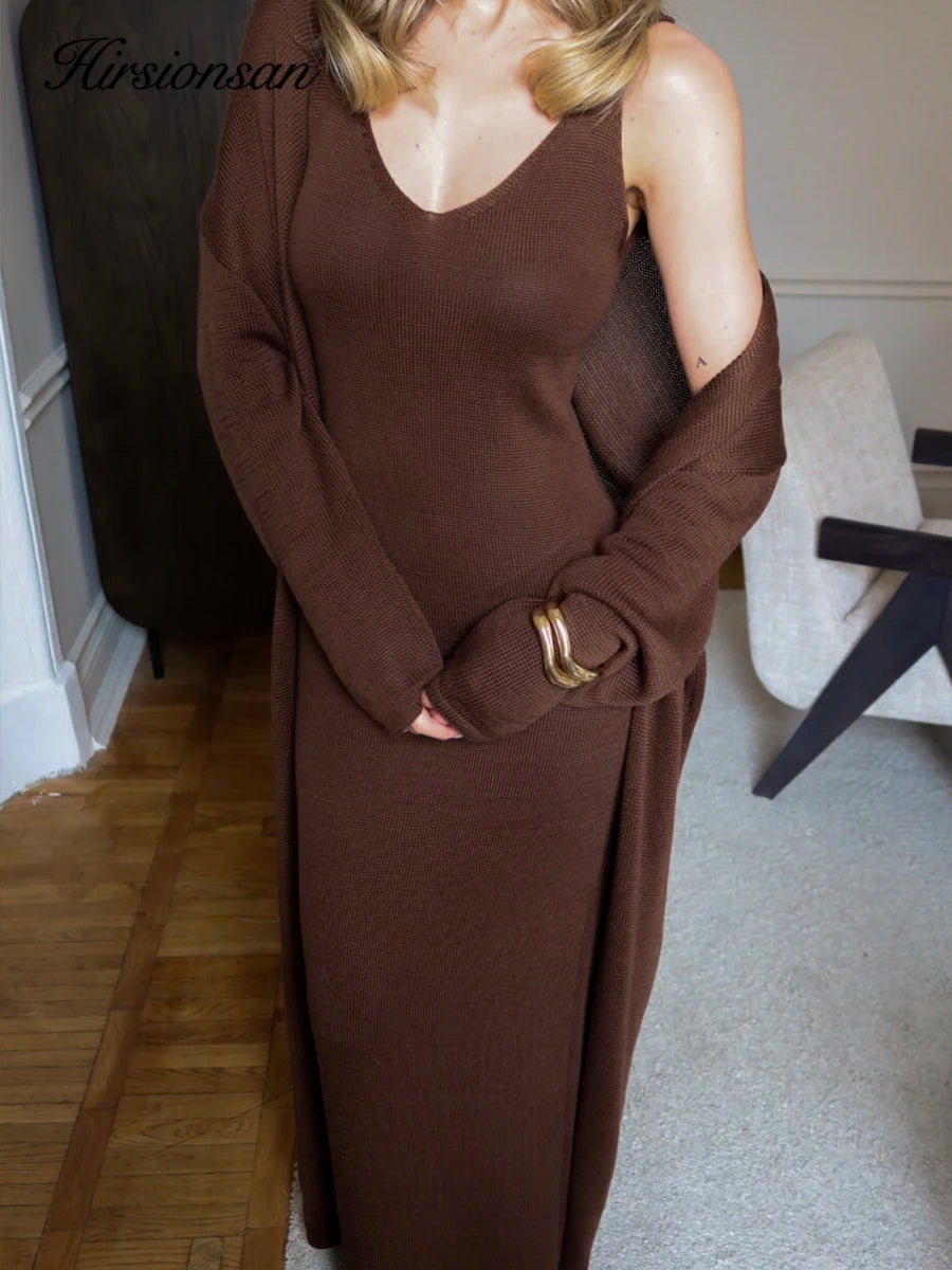Hirsionsan Soft Loose Sets Women Three Pieces Long Sleeve Cardigan & Sexy Vest Dresses Elegant Female Hollow Outfits Tracksuit-belleandkai.com