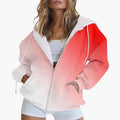 Autumn new gradient 3D digital printed casual long sleeved zipper hooded sweatshirt for women-belleandkai.com