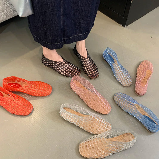 Women Jelly Flats Lightweight Breathable SlipOn Ballet Flats for Summer Beach and Outdoor Travel-belleandkai.com