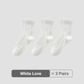 Women White Cream Lace Stackable Mid Calf Socks Bow Heart Star Design K-Style Spring Summer Thin Socks-belleandkai.com
