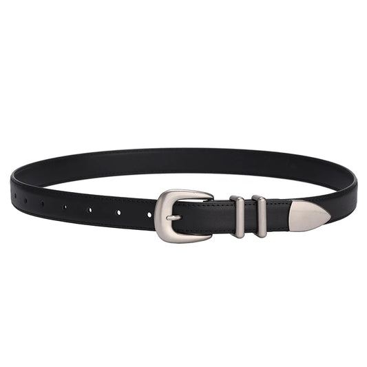 Maikun New Vintage Ladies Leather Belt Simple All-Match Silver Buckle Decorative Belt For Women-belleandkai.com