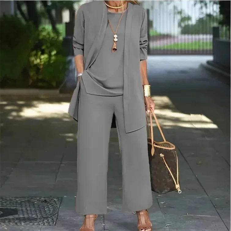 Plus Size Women's Loose-Fit Long Sleeve Vestbell Bottoms New Spring Autumn Suit Fashion Outfit Three-Piece Set Clothing-belleandkai.com