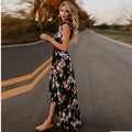 Mode Vrouwen Mouwloze Bloemenprint Onregelmatige Zoom Backless Lange Tank Jurk Backless Onregelmatige Grote Zoom Bloemenprint Ju-belleandkai.com