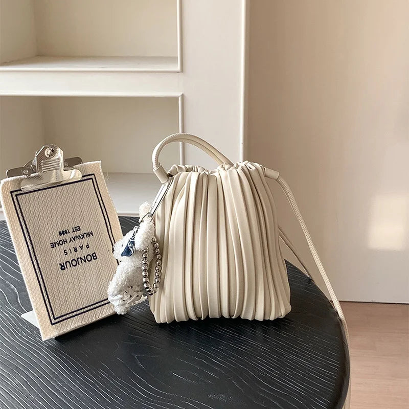 Brand Striped Leather Shoulder Bag Luxury Designer New Soft High-end Pleated Purse Drawstring Fashion Versatile Crossbody Bag-belleandkai.com