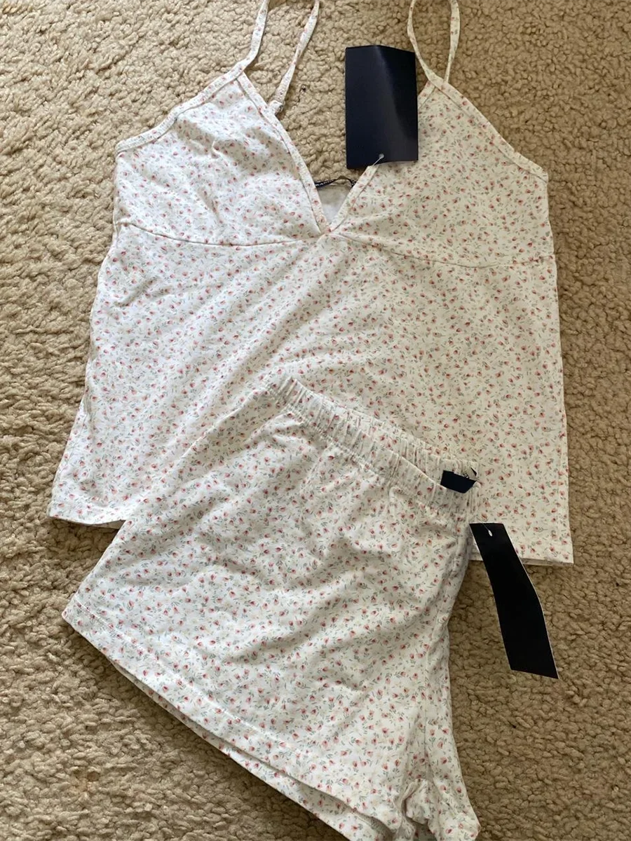 Strawberry Vest Shorts 2 Pieces Set Woman Eyelet Bow Slim Tank Top with Elastic Waist Patchwork Straight Short Pant Sweet Sets-belleandkai.com