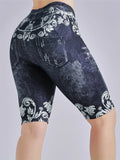 3 Piece Set Of Lmitation Denim Leggings For Women Butterfly Waist Fruit Flower Elastic Shorts High Waist Casual-belleandkai.com