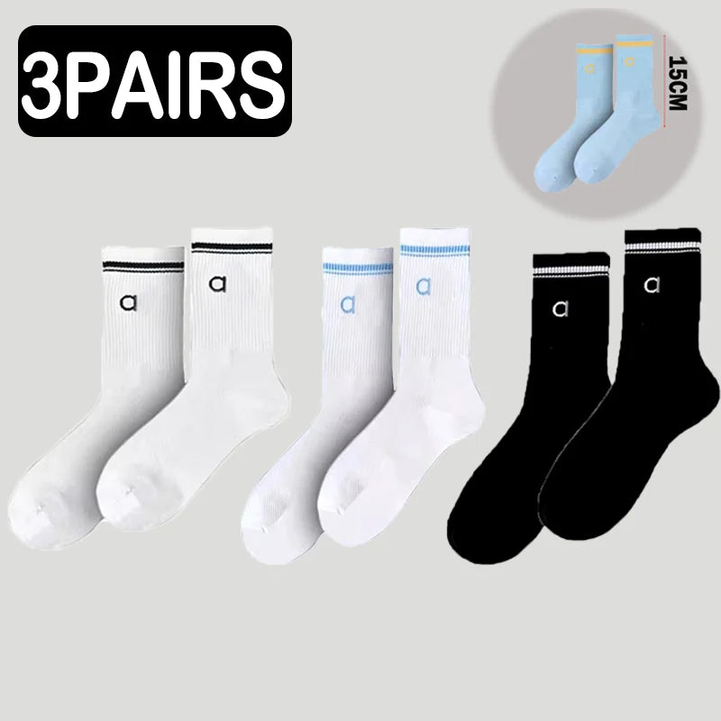 5 Pairs A* Premium Cotton Breathable Comfy Mid-Tube Unisex Socks for Sports Yoga Fitness All Season Pure White Couple Matching-belleandkai.com