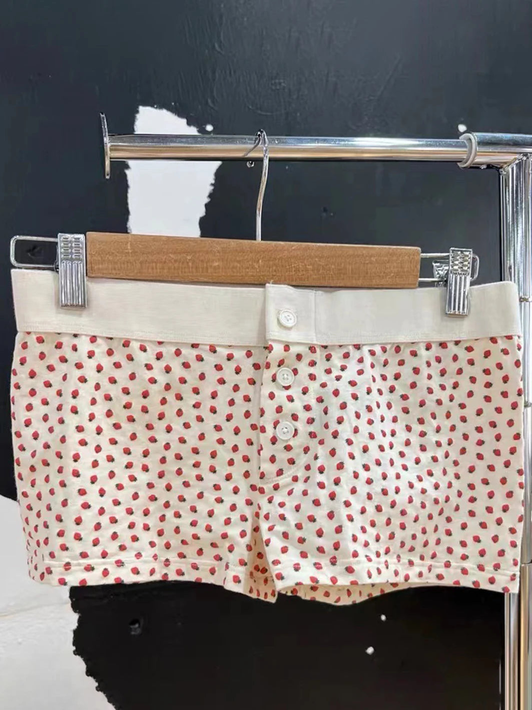 Strawberry Vest Shorts 2 Pieces Set Woman Eyelet Bow Slim Tank Top with Elastic Waist Patchwork Straight Short Pant Sweet Sets-belleandkai.com