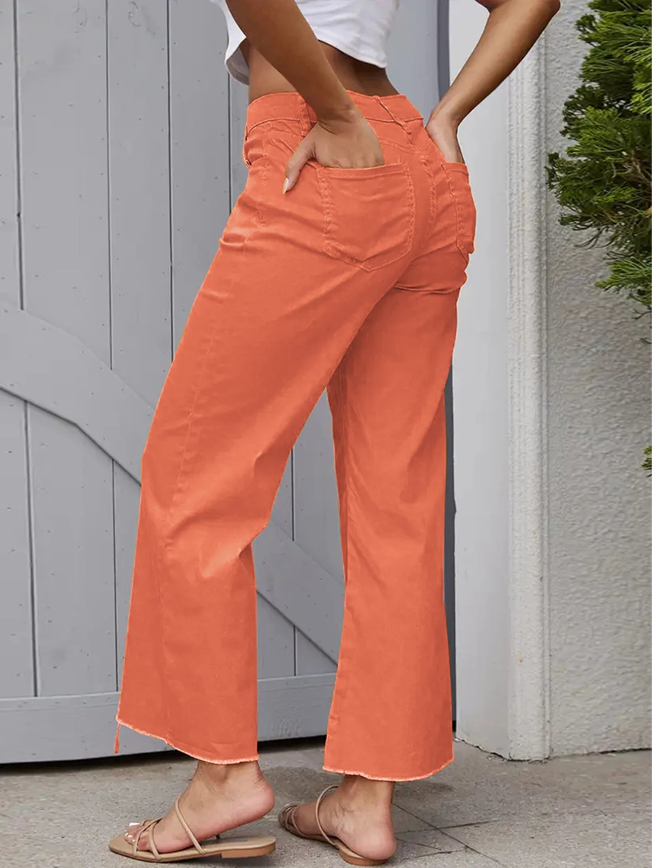 Y2K style fashion women's jeans stretch denim straight wide leg jeans hem raw edge design street style women's jeans-belleandkai.com