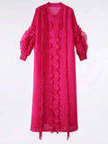 LANMREM Pleated Dress For Women V Neck Long Sleeves Solid Color Loose Big Size Female Elegant Clothing 2025 Spring New 2DB1281-belleandkai.com