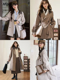 Women's Trench  Detachable Double Layer Leather Collar Solid Loose Double Breasted  A-LINE Coats-belleandkai.com