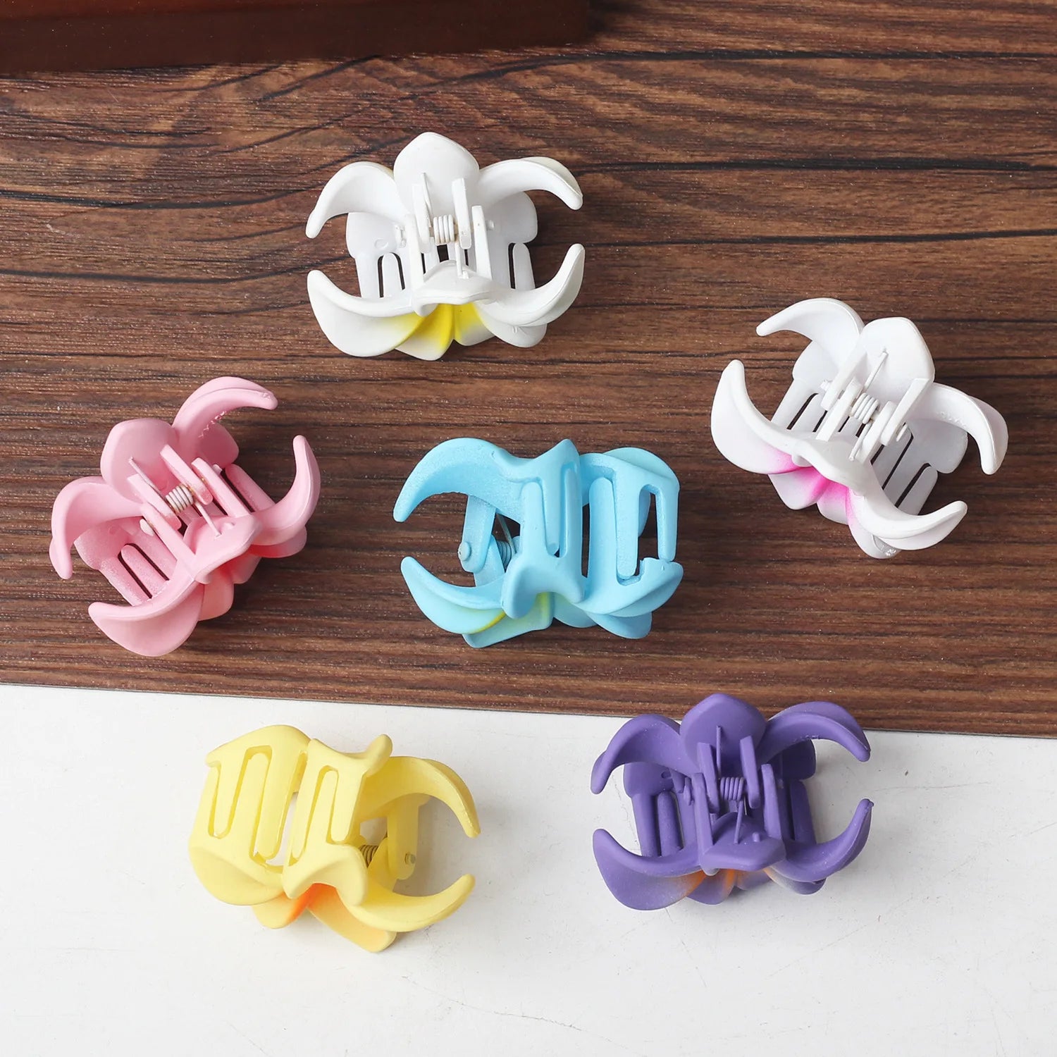 6Pcs Fashion Colorful Transparent Flower Small Hair Claw Clips clamp Hairpin Barrette for Thick Thin Hair Accessories for Women-belleandkai.com