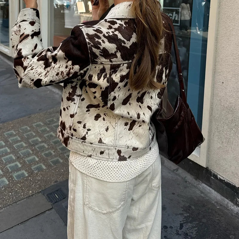 Chic Print Women Jacket Single Breasted Niche Design Jacket Fashion Turn-down Collar  2024 Autumn Winter Casual Lady Outerwear-belleandkai.com