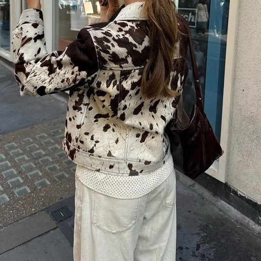 Chic Print Women Jacket Single Breasted Niche Design Jacket Fashion Turn-down Collar  2024 Autumn Winter Casual Lady Outerwear-belleandkai.com