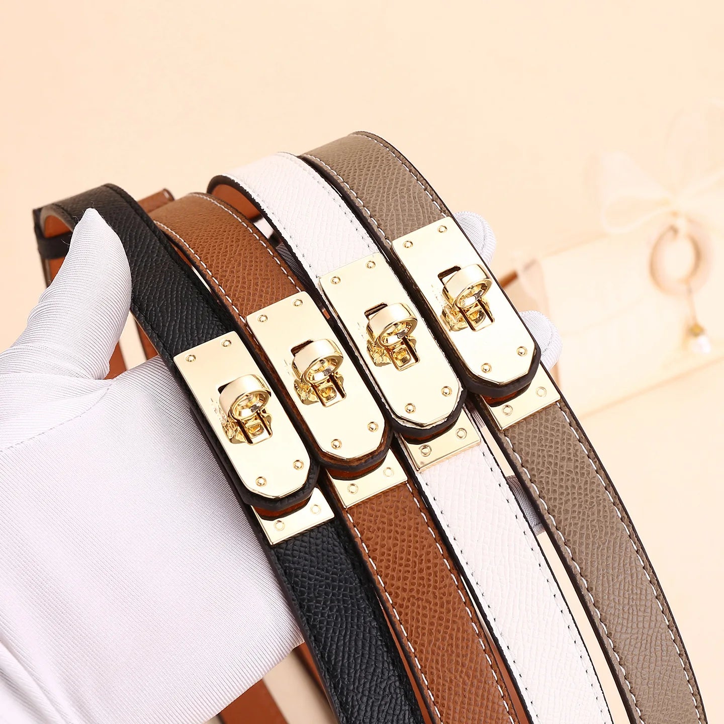Adjustable Plutonium Leather Ladies Dress Accessories Slim Belts Thin Women Belt Belts Alloy Buckle Fashion Female Waist-belleandkai.com