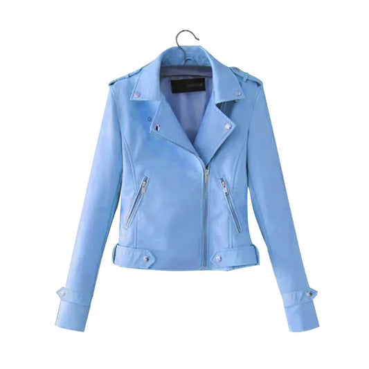 Fashionable Women's Leather Jacket Motorcycle Style Slim Fit Autumn Winter New Arrival Korean Version Polyester Fiber Coat-belleandkai.com