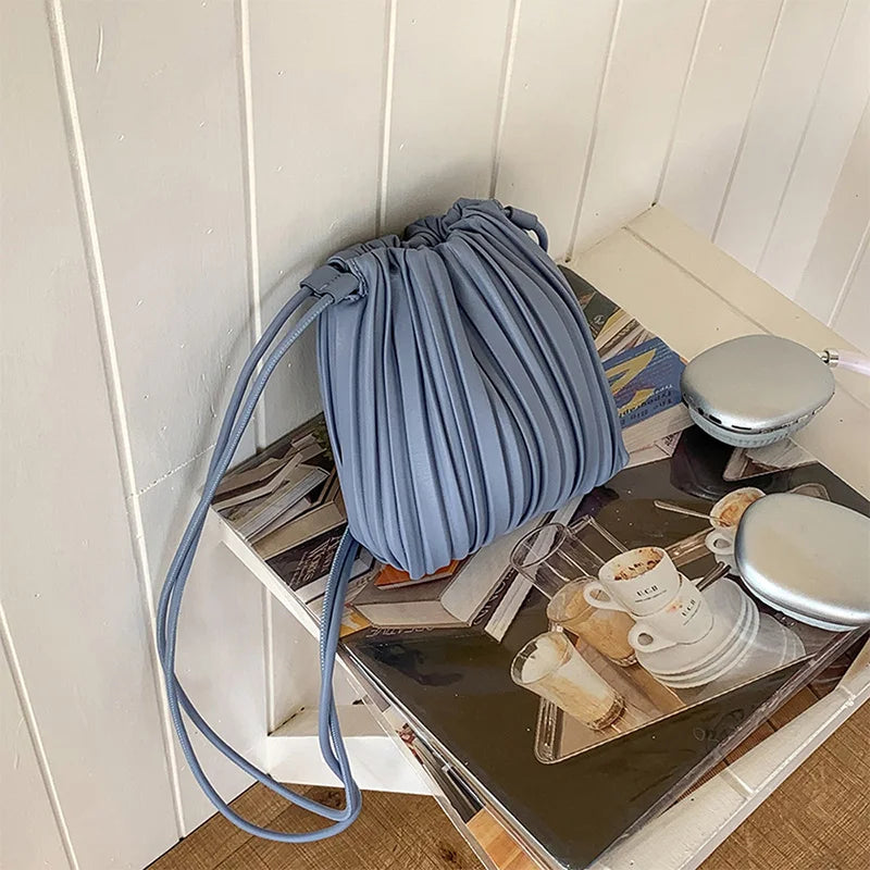 Brand Striped Leather Shoulder Bag Luxury Designer New Soft High-end Pleated Purse Drawstring Fashion Versatile Crossbody Bag-belleandkai.com
